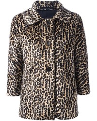 Veste de fourrure imprimée léopard marron