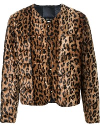 Veste de fourrure imprimée léopard marron Dresscamp