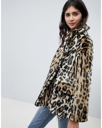 Veste de fourrure imprimée léopard marron Free People