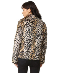 Veste de fourrure imprimée léopard marron