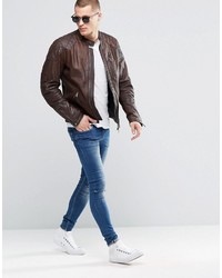 Veste en cuir marron Pepe Jeans