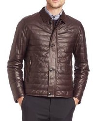 Veste en cuir matelassée marron foncé