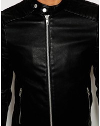 Veste en cuir noire Pull&Bear