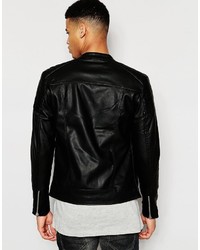 Veste en cuir noire Pull&Bear