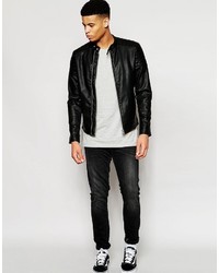 Veste en cuir noire Pull&Bear