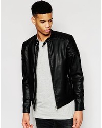 Veste en cuir noire Pull&Bear