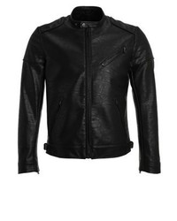 Veste en cuir noire Sisley