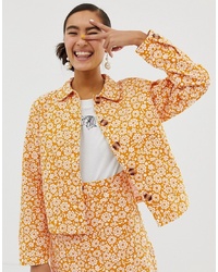 Veste en jean à fleurs jaune