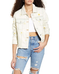 Veste en jean brodée beige