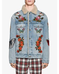 Veste en jean brodée bleu clair Gucci