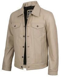 Veste en jean en cuir beige