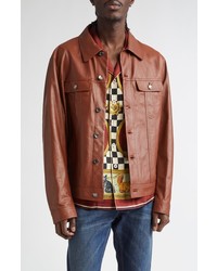 Veste en jean en cuir marron