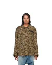 Veste en jean imprimée léopard marron