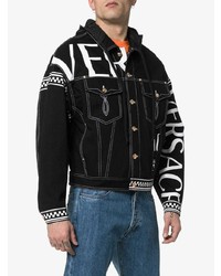 Veste en jean imprimée noire Versace