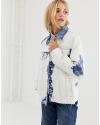 Veste en jean imprimée tie-dye blanche