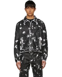 Veste en jean imprimée tie-dye noire et blanche