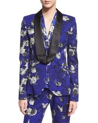 Veste en laine à fleurs bleue