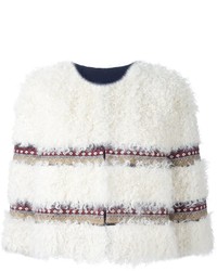 Veste en laine à rayures horizontales blanche RED Valentino