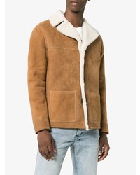 Veste en peau de mouton retournée marron clair Saint Laurent