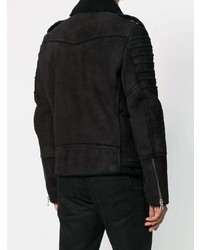 Veste en peau de mouton retournée noire Balmain