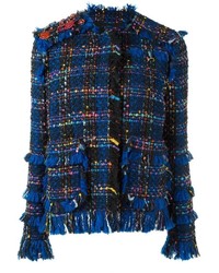 Veste en tweed à franges bleu marine
