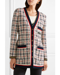 Veste en tweed blanc et rouge et bleu marine Gucci