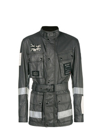 Veste militaire en cuir gris foncé