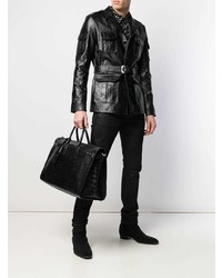 Veste militaire en cuir noir Saint Laurent