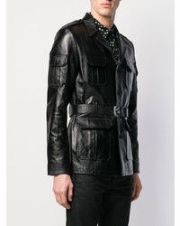 Veste militaire en cuir noir Saint Laurent