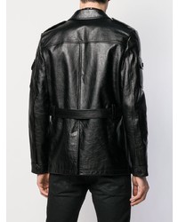 Veste militaire en cuir noir Saint Laurent