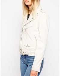 Veste motard en cuir blanche Schott NYC