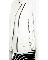 Veste motard en cuir blanche Koral