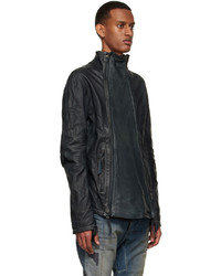 Veste motard en cuir bleu marine Boris Bidjan Saberi