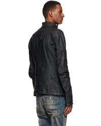 Veste motard en cuir bleu marine Boris Bidjan Saberi