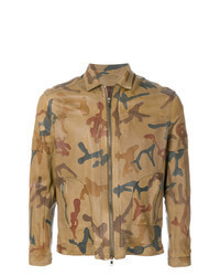 Veste motard en cuir camouflage marron clair