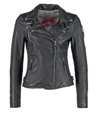 Veste motard en cuir gris foncé Freaky Nation
