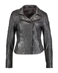Veste motard en cuir gris foncé Gipsy