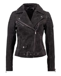 Veste motard en cuir gris foncé Goosecraft