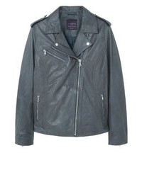 Veste motard en cuir gris foncé Mango