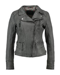 Veste motard en cuir gris foncé Oakwood