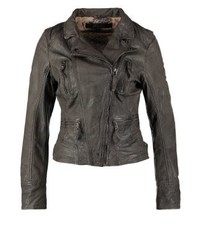 Veste motard en cuir gris foncé Oakwood