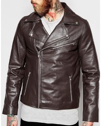 Veste motard en cuir marron foncé Asos