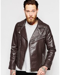 Veste motard en cuir marron foncé Asos