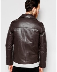 Veste motard en cuir marron foncé Asos