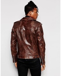 Veste motard en cuir marron