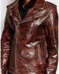 Veste motard en cuir marron