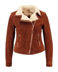 Veste motard en cuir marron Freaky Nation