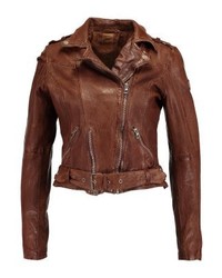 Veste motard en cuir marron Gipsy