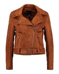 Veste motard en cuir marron New Look