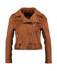 Veste motard en cuir marron New Look